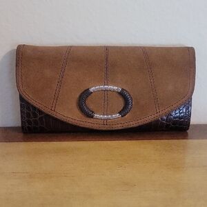 Brighton suede, leather Brown Clutch/wallet with Croc-Embossed Trim